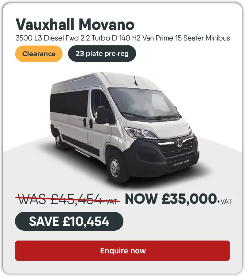 Vauxhall Movano 3500 L3 Diesel Fwd 2.2 Turbo D 140 H2 Van Prime 15 Seater Minibus